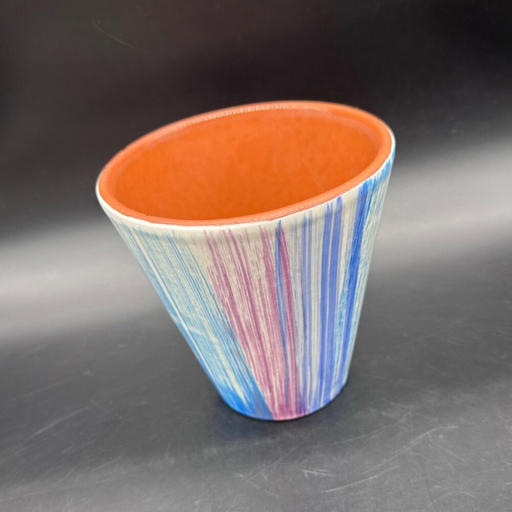 Vintage Plater Portugal Pottery Pastel Rainbow Stripes Mid Century Modern Retro